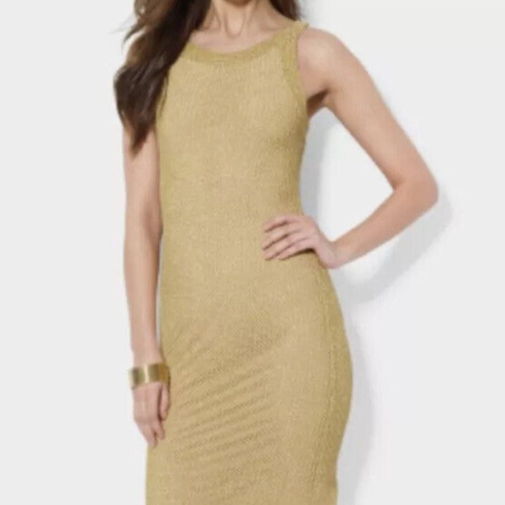 NWT Ralph Lauren Gold Resort Knit Crochet Midi Dress